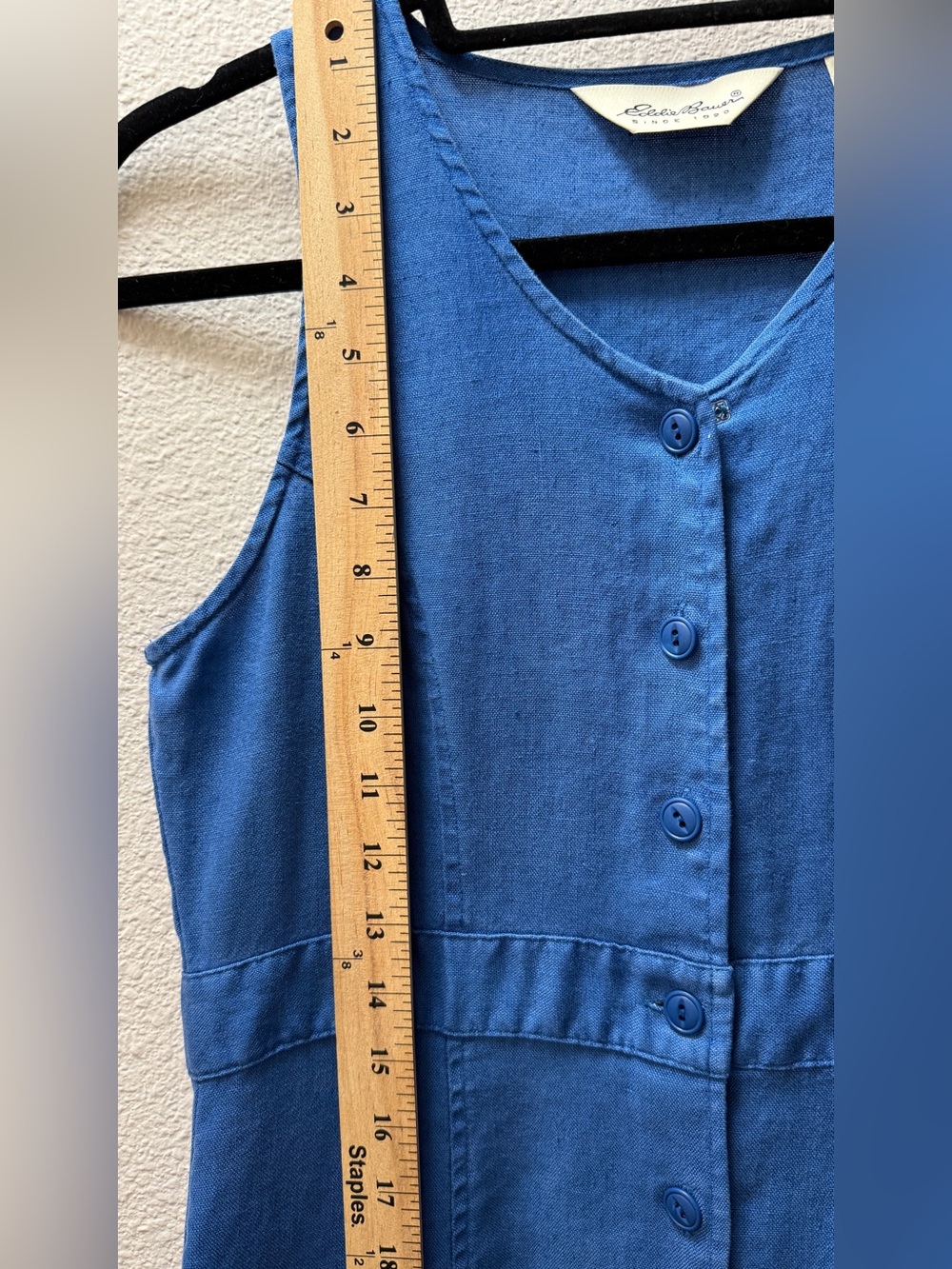 Vintage 90s Eddie Bauer 100% Linen Midi Dress XSP Coastal Grandma Blue Boho - Picture 7 of 9